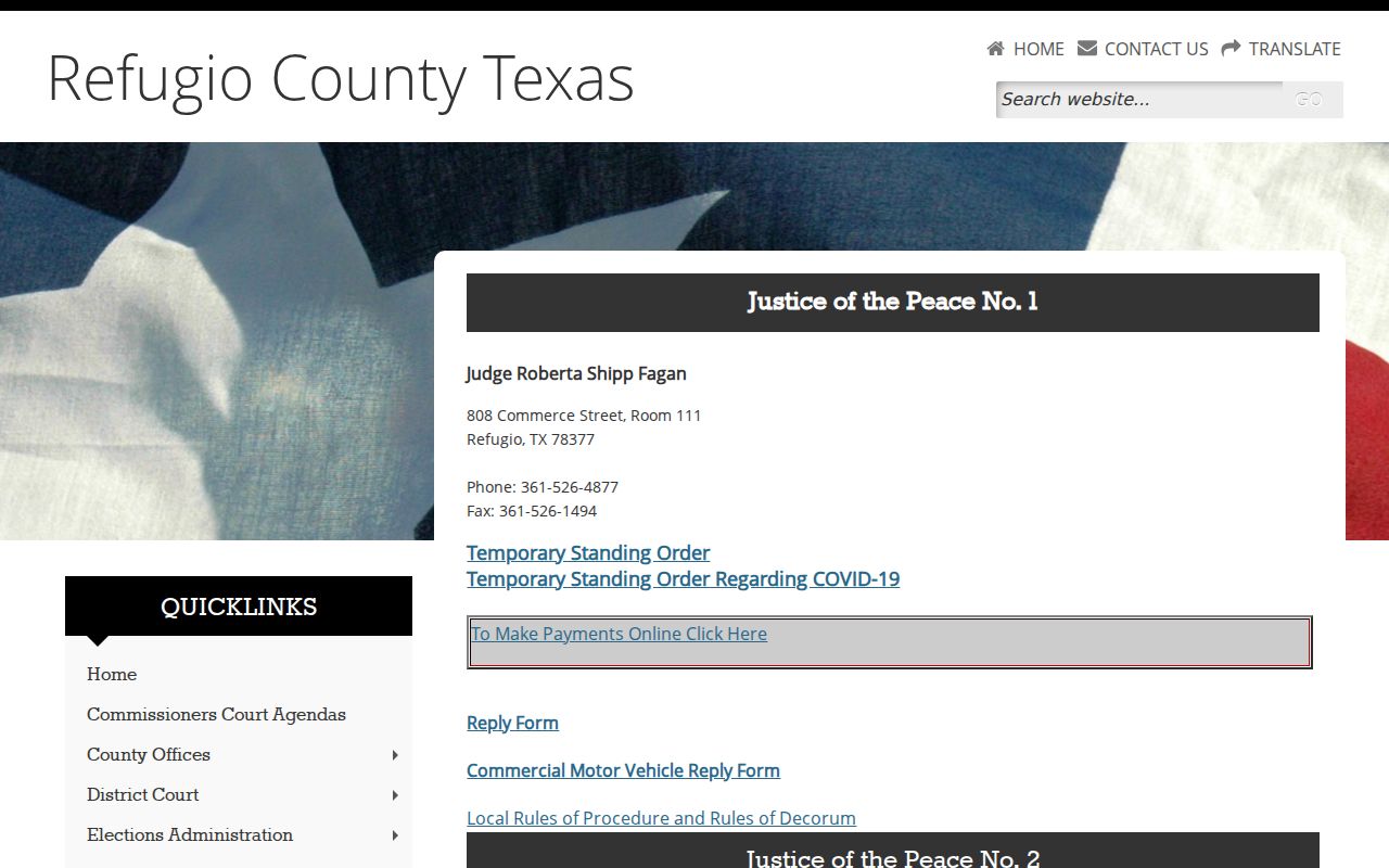 Refugio County traffic ticket Justice Court offices and contact routes