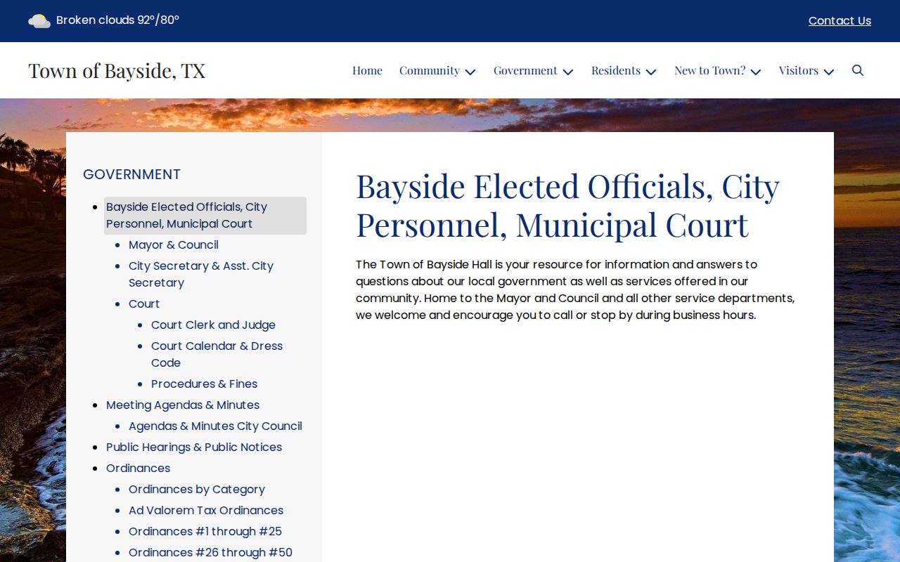 Bayside court record contact route through Town Hall