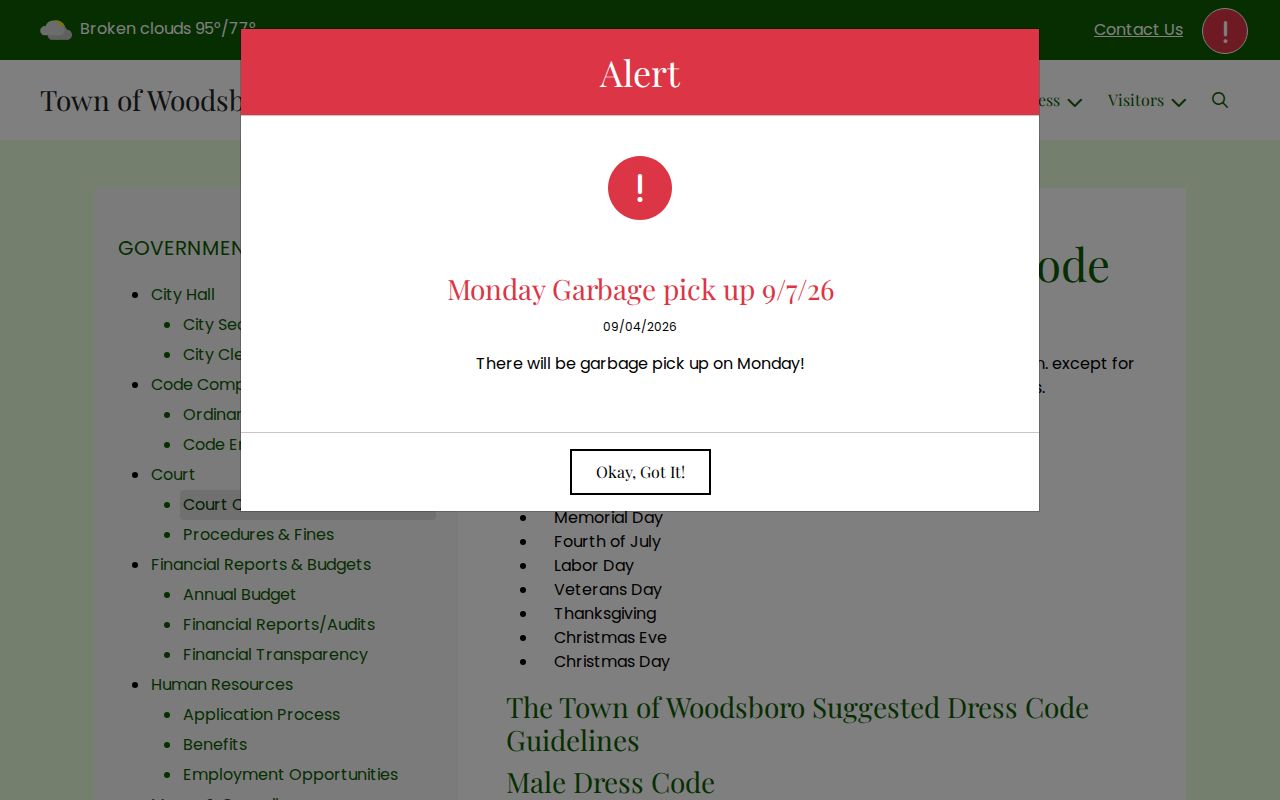 Woodsboro court calendar hours and dress rules