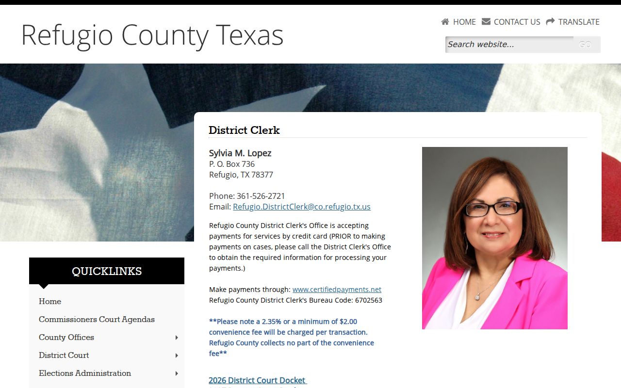 Refugio County District Clerk court docket and records page