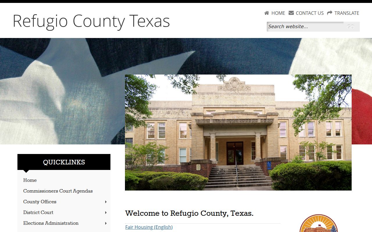 Refugio County court docket navigation on the official county website